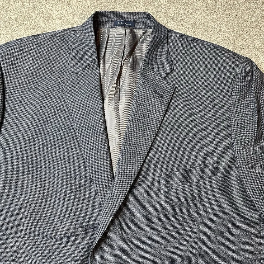 Turnbury Mens 50 R Blazer Wool Navy Blue Houndstooth Sport Coat Wedding Party